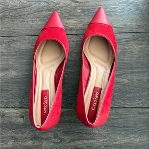 Franco Sarto Red Pointed-Toe Mixed-Material Flats
